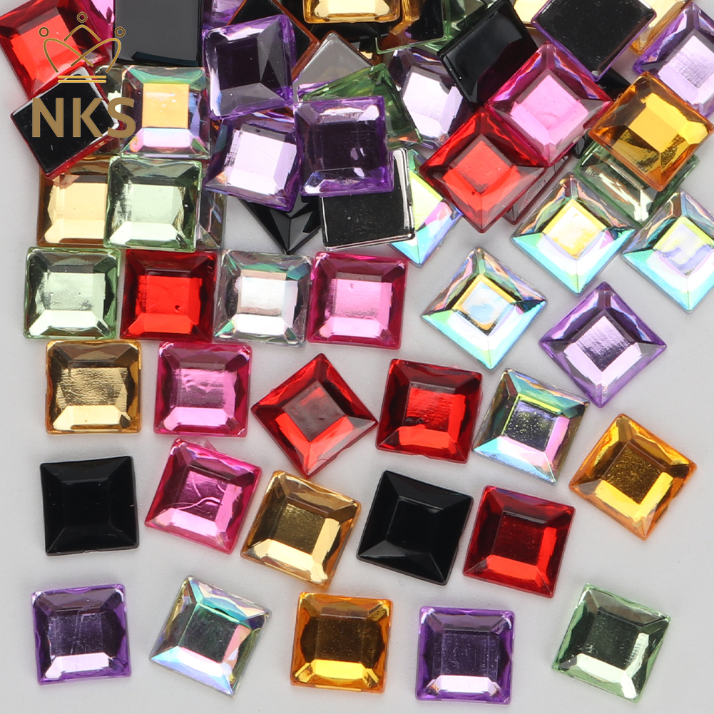 Hotfix Rhinestone Sheet - NKS 10mm 12mm Faceted Square Colorful