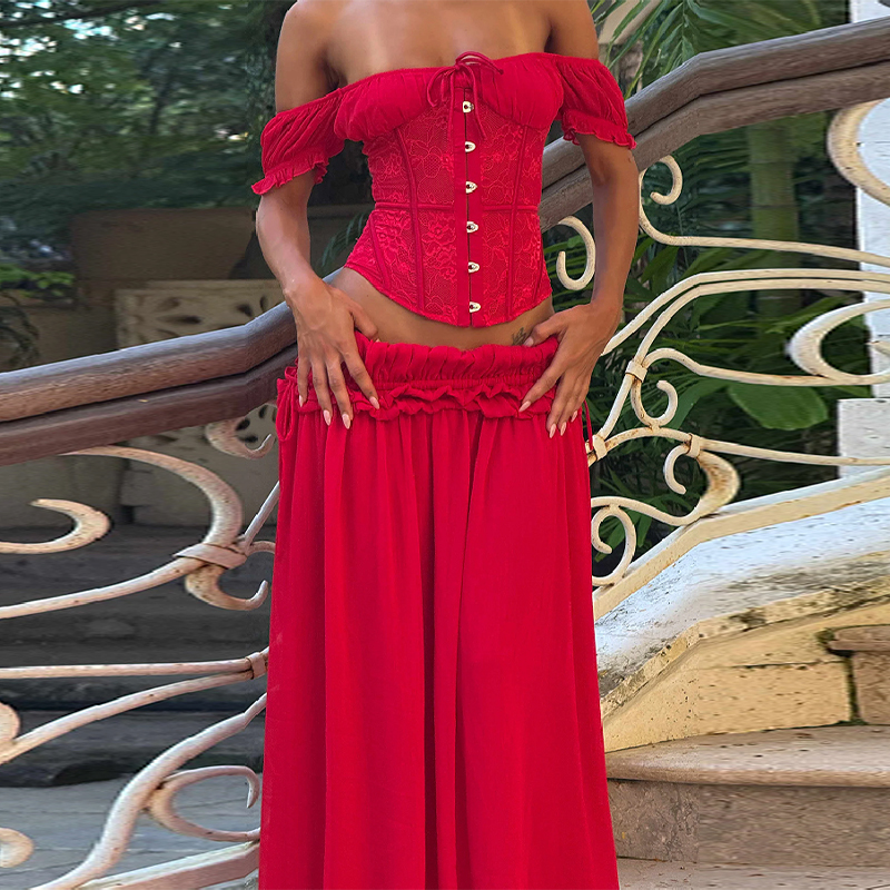 Chic Red Off Shoulder Corset T – обзор и цена Elastic Lace Trim
