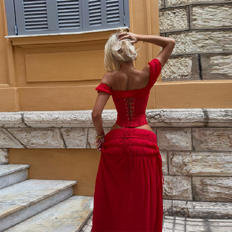 Chic Red Off Shoulder Corset T – обзор и цена Elastic Lace Trim