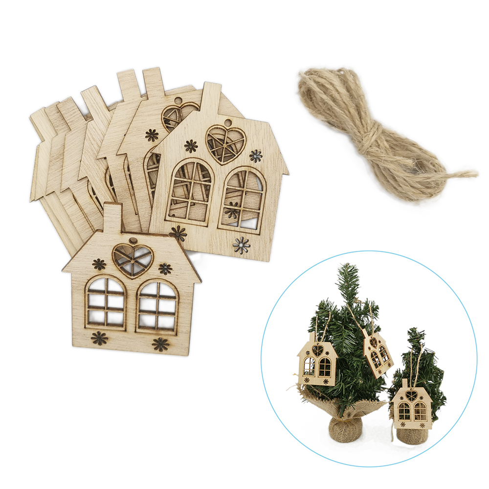10pcs Wooden Hollow House Cuto – обзор и цена Christmas Craft Embellishment
