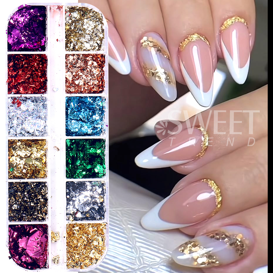 12 Grids Golden Foils Nails Gl – обзор и цена Glitter Vinyl Roll