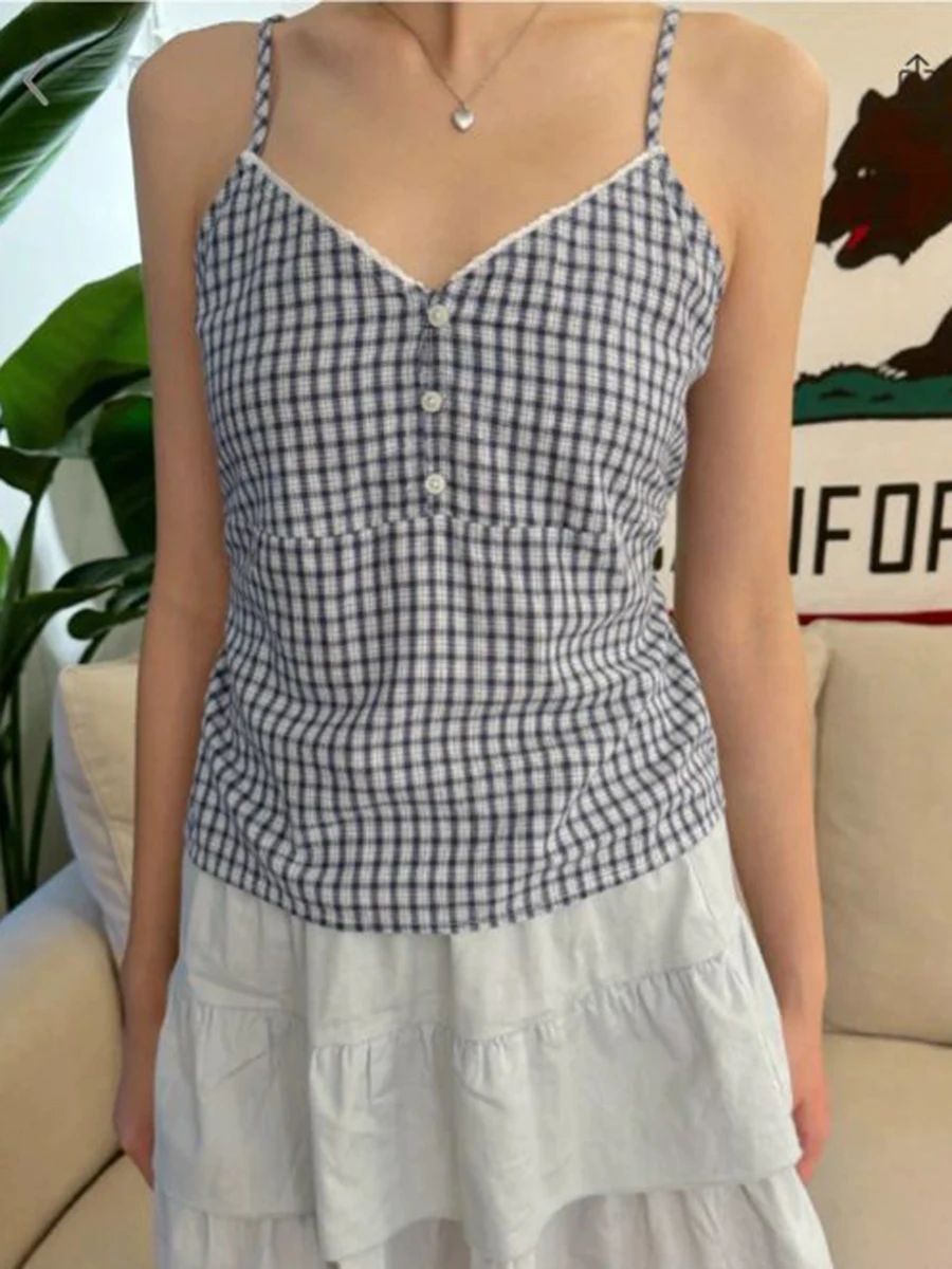 Navy Plaid Tank Shorts 2 Piece – обзор и цена Elastic Lace Trim