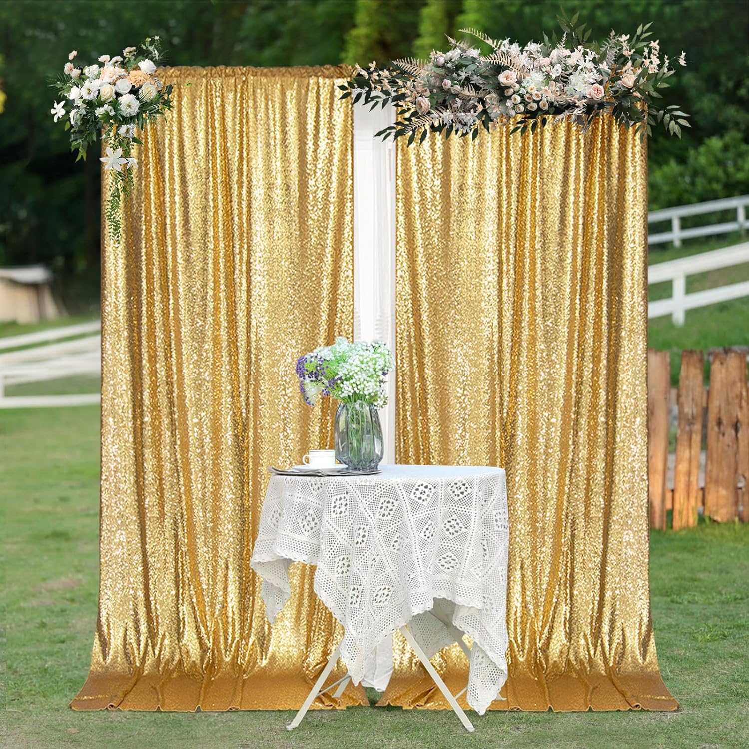 2×8FT-4PCS Gold Sequin Backdro – обзор и цена Sequin Fabric Panel