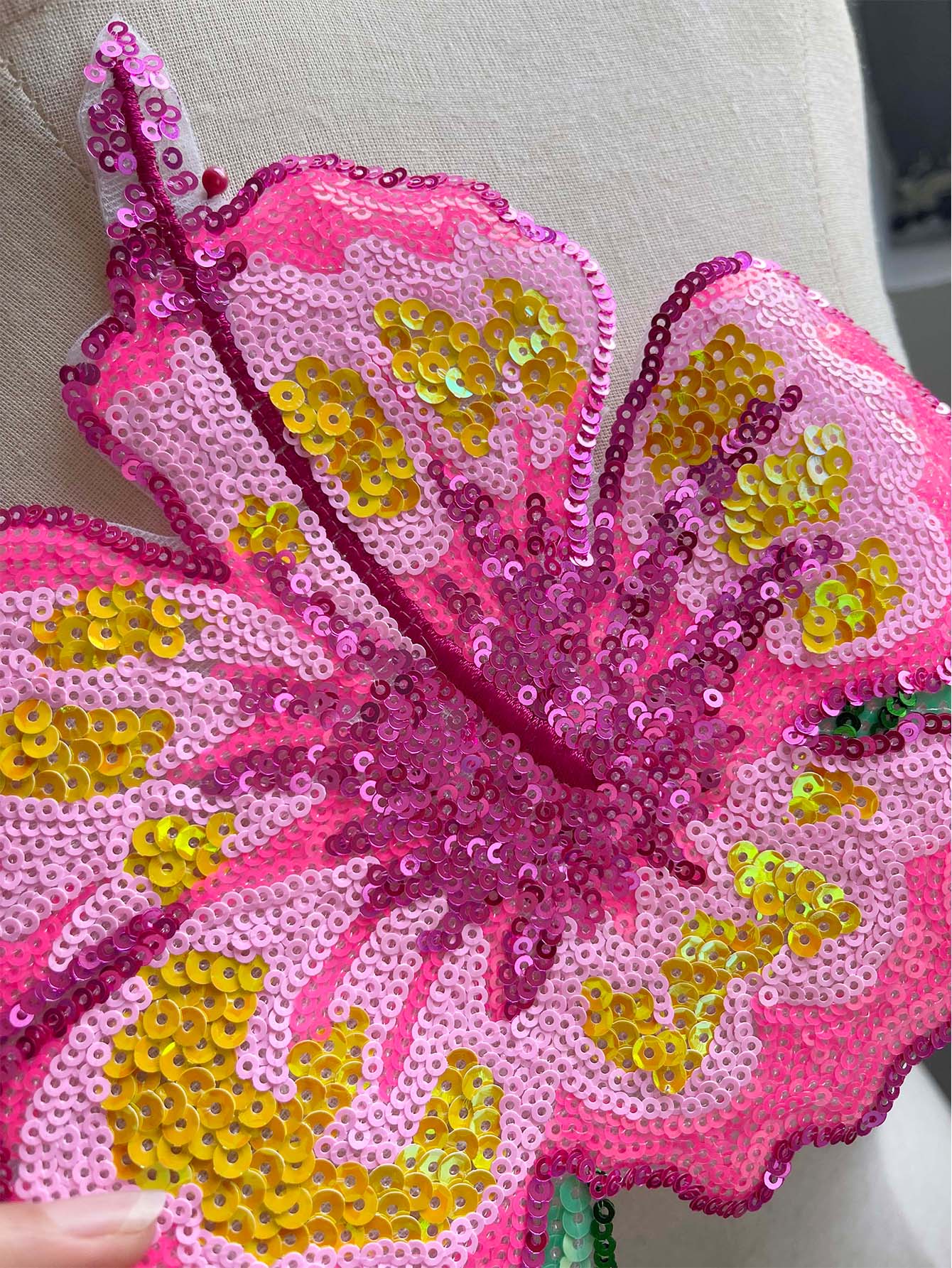1 Piece 26CM Shining Pink Sequ – обзор и цена Applique Patch Flower